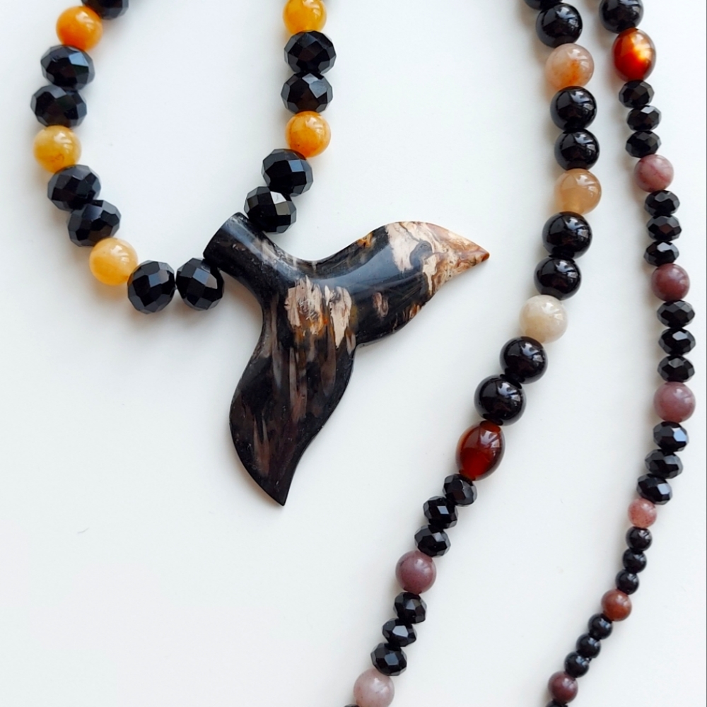 Palm Root mermaid tail gemstone pendant beads necklace, gemstone necklace